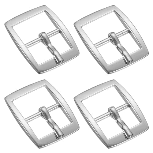 sourcing map Metal Roller Buckle, 4Pcs 0.63 Inch Single Prong Belt Buckle Square Center Bar Buckles for Leather Craft Accessories Belt, Silver