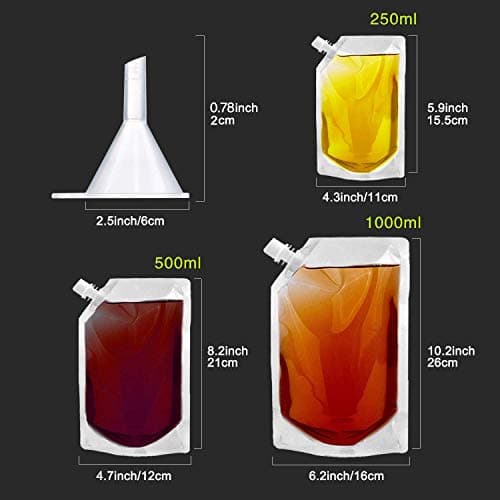Cruise Liquor Flask Kit for Travel,Concealable and Reusable Rum Runner Alcohol Juice Travel Plastic Liquor Bags for Sneak Drink-4 x 32 oz + 3 x 16 oz + 3 x 8 oz + 1 Funnel — view 3