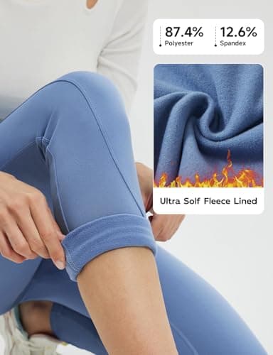 baleaf Women's Thermal Leggings Fleece Lined Winter Running Trousers High Waisted Warm Pants with Cross Pockets Tights for Hiking Light Blue L — view 3