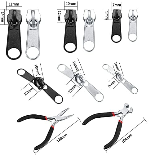 86-Piece Zipper Repair Kit - Metal Slider Replacement, Zip Puller Tabs Fixer, Pliers & Pulls Set for Jeans & Coats - Silver/Black — view 2