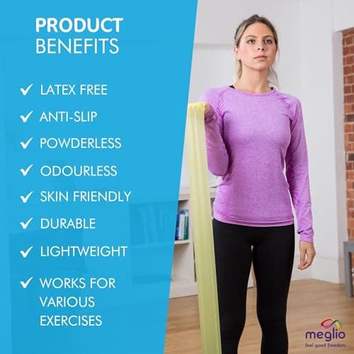 Meglio Resistance Band, 1.5m, Yellow, Latex Free, With Exercise Guide — view 4
