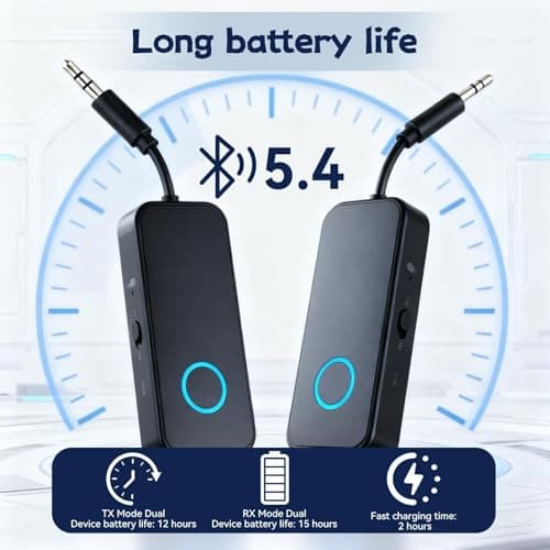 Bluetooth 5.4 Transmitter Receiver Upgraded 2 in 1 Wireless Aux Bluetooth 3.5mm Jack Audio Airplane Adapter Dual Pairing Low Latency for TV Airplane Earbuds Car Headphone Speaker Airline Travel — view 2