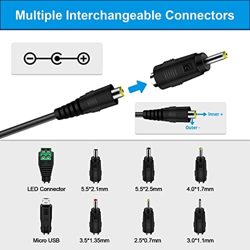 Universal Power Adapter 12W,Etopgo AC Adapters DC Power Supply Multi Voltage 3V 4.5V 5V 6V 7.5V 9V 12V 1A With 8 Tips For Electronic Devices LED Strip Lights CCTV Camera TV-Box Speakers Router Tablet — view 3
