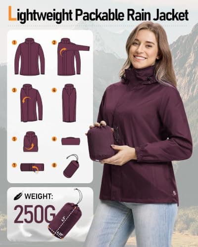 Outdoor Ventures Women's Raincoat Waterproof Rain Jacket Foldaway Hood — view 4