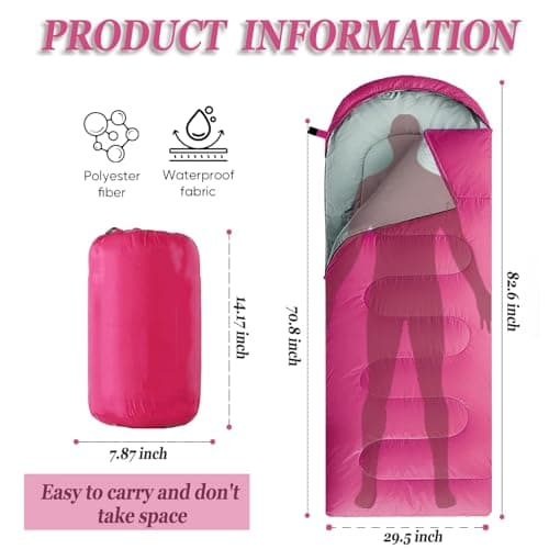 Sleeping Bag for Camping,Sleeping Bags for Adults Backpacking Waterproof,3 Seasons Adult Blanket,Small Packed Ultralight Carry Bag, Soft,Thick and Warm,for Outdoor Camping,Travel,Hiking (Rose red) — view 2