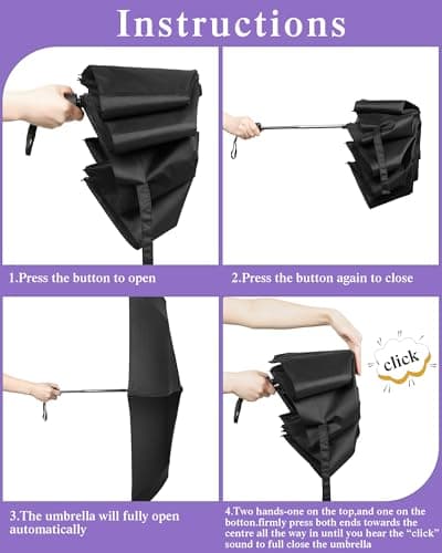 Yahenda 4 Pack Windproof Travel Umbrellas Bulk Automatic Open and Close Umbrella Folding Rain Umbrella for Men Women(Purple, Black) — view 4