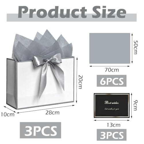 SHUBEIEUMI 3Pcs Gift Bags 28x20x10cm, Paper Bags(White With Silver Frame) — view 2