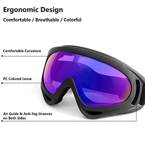 Ski Goggles with UV Protection & Soft Thick Foam, Unisex Winter Goggles for Men Women Adult Youth, Anti-Fog Anti-Scratch Lens — view 3