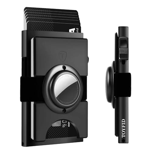 TOYFID Black Aluminum Slim Card Wallet, for AirTag