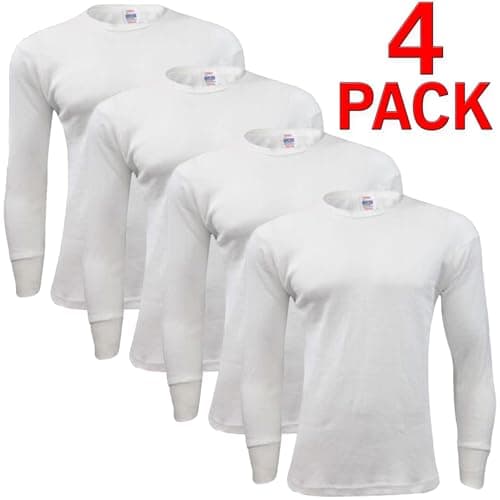 Gaffer 4 Pack Mens Thermal Top Set Long Sleeve T-Shirts Warm Baselayer Inner Underwear Vest Winter Ski Wear for Outdoor Work, Travel, and Cold Weather White 4 Pack Long Sleeve Top L — view 2