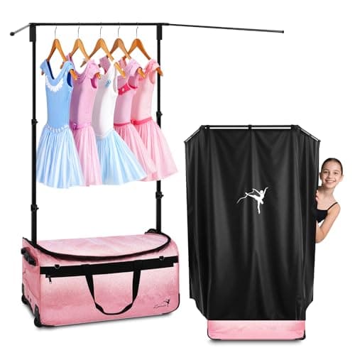 Dance Bag with Garment Rack and Privacy Curtain, 23" Bling Dance Bag with Curtain, Collapsible Dance Competition Bags with Stand for Shows, Livestreamers, Travel, Pink, Fashion (Pink -23")