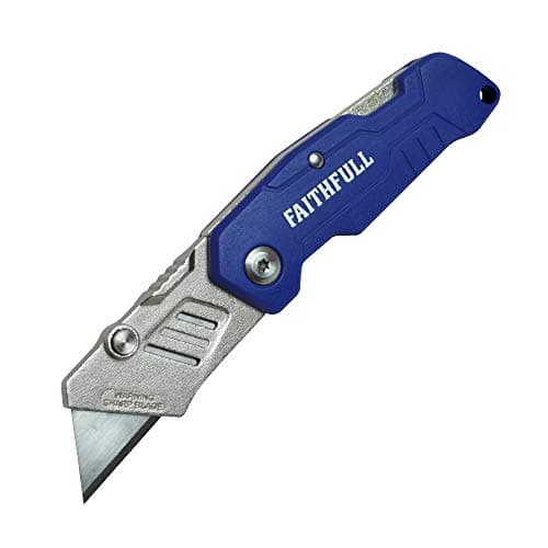 Faithfull Lock Back Utility Knife – Folding Pocket Knife with Quick Blade Change, Lightweight Nylon Body, Belt Clip & Lanyard Hole – Compatible with Standard Trimming Knife Blades