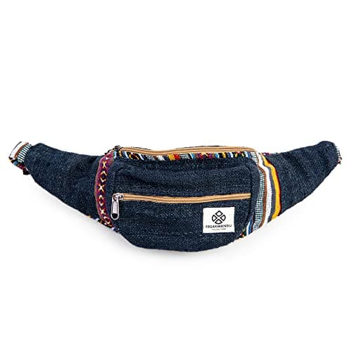 Freakmandu Unisex Hemp Bum Fanny Pack - Boho Style Waist Bag for Men and Women - Handmade Crossbody Hip Belt Bag, Azure Blue — view 4