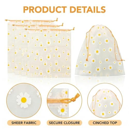 Gaomumu 5PCS Frosted Daisy Drawstring Storage Bags, Reusable Heavy Duty EVA Travel Shoe Pouch, Waterproof Clothes Cosmetic Organizer,Suitable for Toiletries, Gym, Home Organisation,Travelling — view 3
