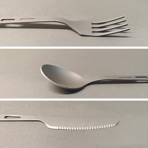 Dawn Deer Titanium Fork Spoon Knife Set - Camping Tongs | Ultralight Backpacking Utensils, Travel Cutlery Set, Heat-Resistant & Rustproof, Hiking Survival Gear (Spoon + Fork + Knife) — view 3