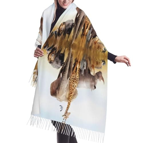LGHHGY Fringed Scarf for Women – Warm Animal Safari Print Shawl – Perfect for Fall and Winter, Fashionable Travel Accessory