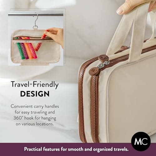 Kids Travel Organizer – Multi-Compartment, Water-Resistant Hanging Bag for Toys, Snacks, & Activities - Compact, Lightweight Design with Hook & Carry Handle - Perfect for Travel Use (Beige, Small) — view 5