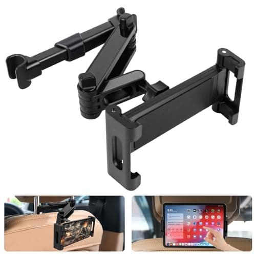 URAQT Car Headrest Tablet Mount,Car Back Seat iPad Holder with Foldable Extension Arm,360° Rotating Car Tablet Holder for Kids for iPad Pro, Air, Mini, Samsung Tab, Mobile Phone, 4.7-11 Inch Devices