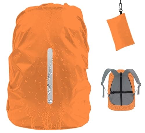 GUKOY Waterproof Rain Cover with Reflective Strap for Backpack, 2 Adjustable Anti Slip Cross Buckle Strap, Rainproof Snowproof Dustproof Anti-Frost Covers (Orange, S for 18-25L backpack)