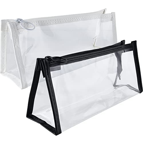 ASTARON White Black Clear Pencil Case for Students Travel Toiletries Bags