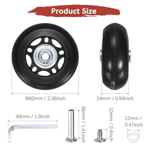TIXIPEM 2pcs Luggage Suitcase Replacement Wheels 60x24mm, Black — view 3