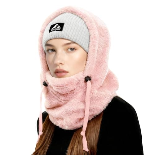 DRESHOW Winter Thermal Fleece Balaclava for Women and Men Windproof Ski Mask Face Cover Neck Warmer Hooded Scarf Cold Weather Beanie Hat with Adjustable Drawstring — view 2
