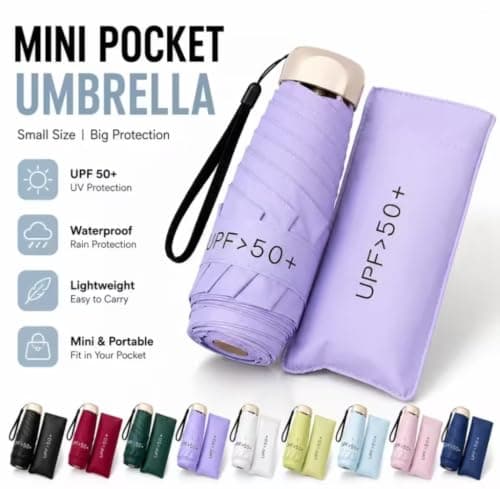 Lapyrioy Mini Travel Sun Umbrella, Small Compact UV Protection Umbrella for Sun and Rain (Teal) — view 3