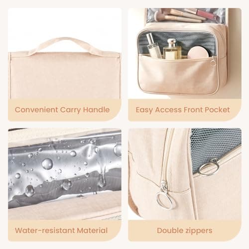 SUNNYNEST Unisex Travel Makeup Bag with Mirror – Foldable Hanging Toiletry Bag, Vanity Case & Makeup Organiser for Business Trips, Camping, Fitness & Weekend Getaways (Khaki) — view 4