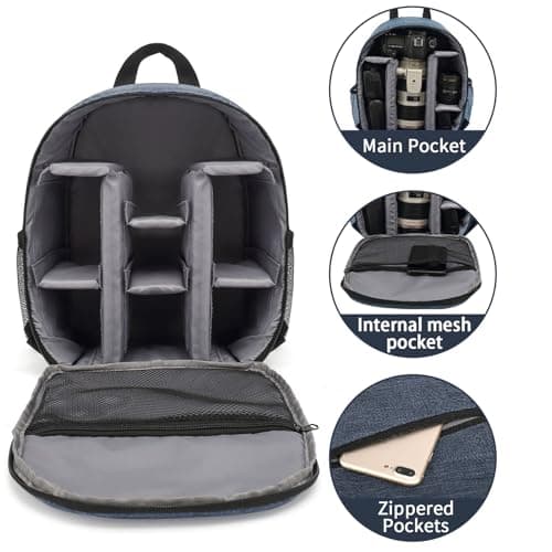 Nayubo Small Camera Backpack for DSLR SLR Mirrorless Camera Outdoor Travel Hiking Photography Waterproof Unisex Camera Case Compatible with Sony/Canon/Nikon/Fuji (Blue) — view 6