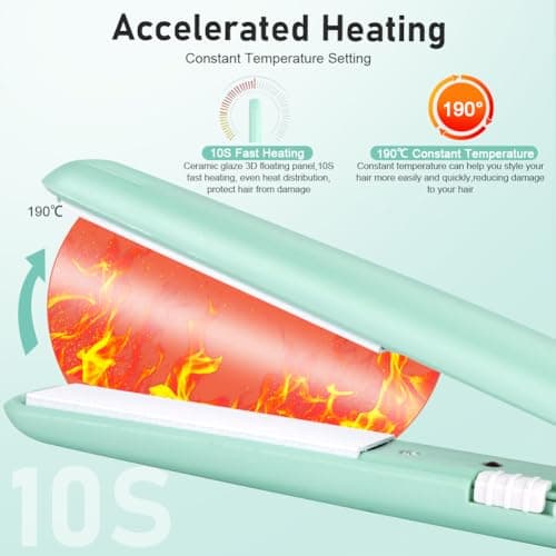LOPHE Mini Ceramic Plate Hair Straightener, 10s Fast Heating Flat Irons Curling Iron Hair Portable Travel Curling Wand Upgraded Dual-use Hair Curler for Short and All-Hair Types (Green) — view 5