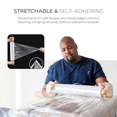 Roe Tenpo Stretch Shrink Wrap Roll - 400mm X 250m, Strong, Water & Moisture Proof, Industrial Strength Cling Film, Plastic Wrap, for Luggage, Pallet Wrap & Packaging (Clear, 1 Roll) — view 3