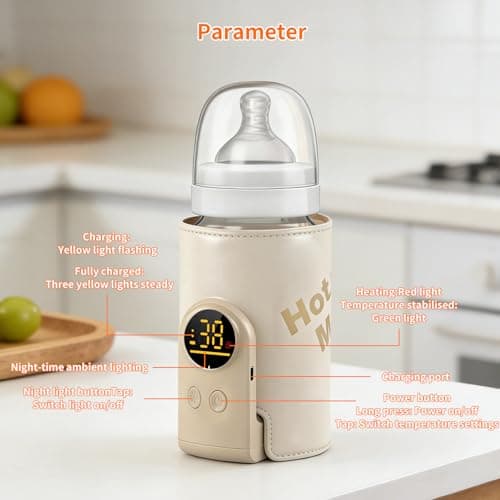 Portable Bottle Warmer, Rechargeable Baby Bottle Warmer with 6-Speed Adjustable Temperature and 18W Fast Heating, Baby Milk Warmer with LED Temperature Display and Night Light, Travel-Friendly — view 6
