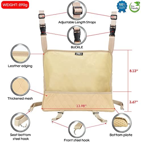 Car Organizers and Storage Purse Holder, Large Capacity Car Net Pocket Handbag Holder, Automotive Consoles & Backseat Organizer, Leather Back Seat Bag Between Car Front Seats, Beige — view 3