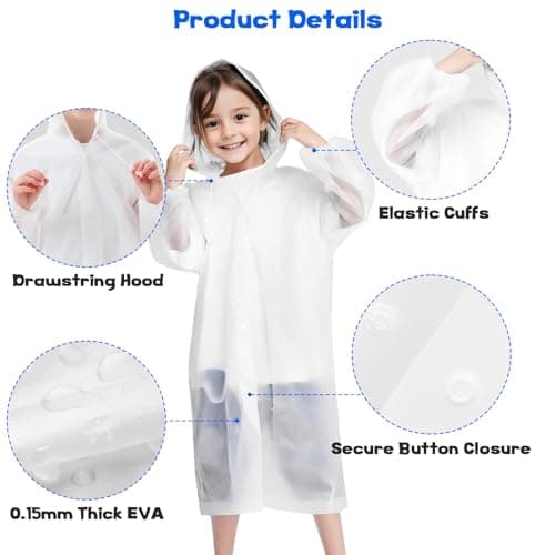 2Pcs Kids Transparent Rain Coat,Children Waterproof Rain Cape Ages 5-12 — view 3