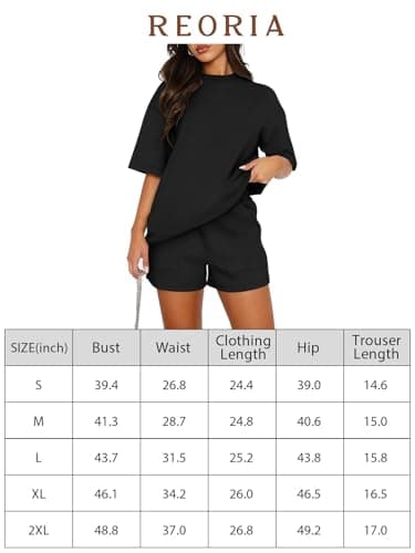 REORIA Women Cotton Short Sleeve Tracksuit Set Crew Neck Solid Color Shirt and Shorts with two Pockets two piece Outfit co ord Sets Coffee L — view 6