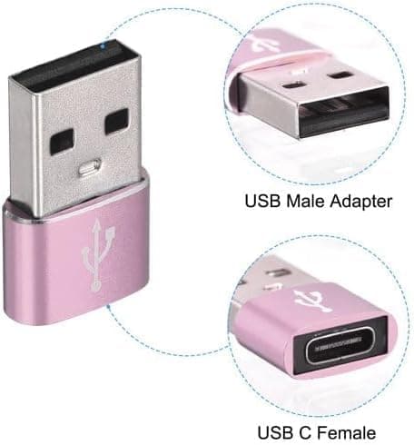 USB C to USB Adaptor, Type C Adapter, Type C Female to USB Male Converter with 5Gbps Data Transfer & Fast Charging, Compatible with All Devices with Laptop, PC, Power Bank (Pink) — view 2