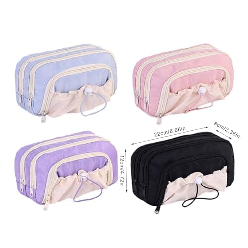 Pencil Case Multi-Layer Fabric with Large Capacity for School Supplies, Teens Kids Travel Essentials Multi-Pocket Storage for Students Art Tools — view 3