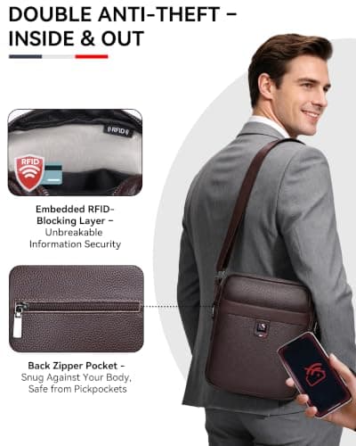 Leathario Mens Shoulder Bag, Genuine Leather Man Bags for Men, — view 4