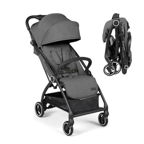 Ickle Bubba Aries Autofold Stroller – Lightweight Compact Fold Travel Pushchair, One-Hand Auto-Fold, Only 6.1kg, Birth to 22kg, Multi-Position Recline, UPF 50+ Hood (Graphite Grey)