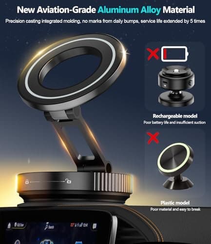 CloudValley Magnetic Phone Holder for Car, 360°Rotatable Foldable Phone Mount with Strong Vacuum Suction Cup, Universal Stand for iPhone 16/15/14, Samsung Compatible with Mirror, Windscreen, Black — view 4