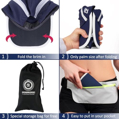GADIEMKENSD Women's Foldable Light Cap Quick Dry Ultra-Thin Unstructured Tech Running Hat Reflective UPF 50+ Baseball Caps Cooling Ponytail Hats Fitted for Beach Tennis Travel Hiking Golf Navy Blue — view 5