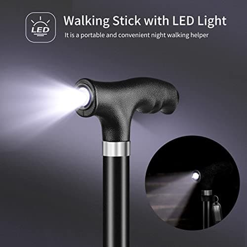 Folding Walking Stick with Light, OOCOME Foldable Walking Sticks for Men & Women Seniors Walking Aids Collapsible Walking Cane with Non-Slip Base Adjustable Height 77cm-90cm — view 4