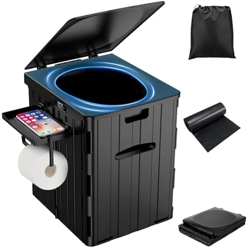 XL Portable Toilet for Adults, Extra Large 15.4" H Foldable Camping with Detachable Phone Shelf and Paper Holder, Waterproof Porta Potty Lid Camping, Hiking, Long Road Trips, Car