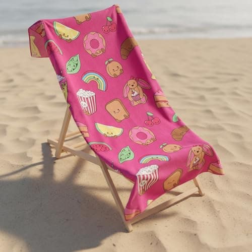 OHS Large Beach Towel Sweetie Pies, Super Soft Quick Dry Sand Free Beach Towels for Adults Kids Lightweight Compact Travel Pool Swim Summer Essentials Microfibre Towel, Magenta - 71 x 152cm