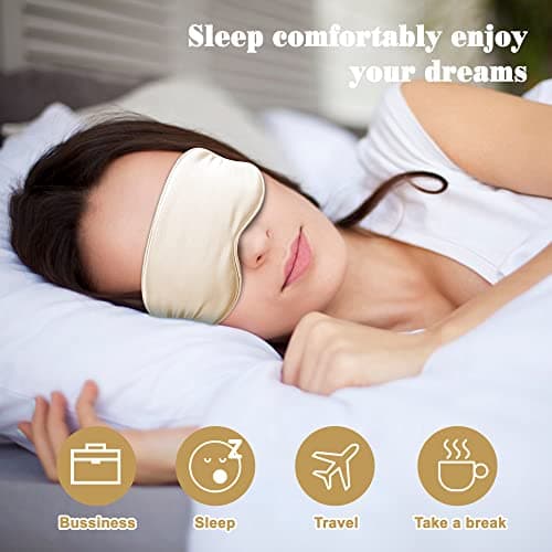 Sleep Masks Silk Sleep Eye Mask Travel Set Soft Sleeping Eye Mask with Hair Scrunchie Head Band and Travel Pouch for Girls Ladies 4 Pcs Apricot — view 2