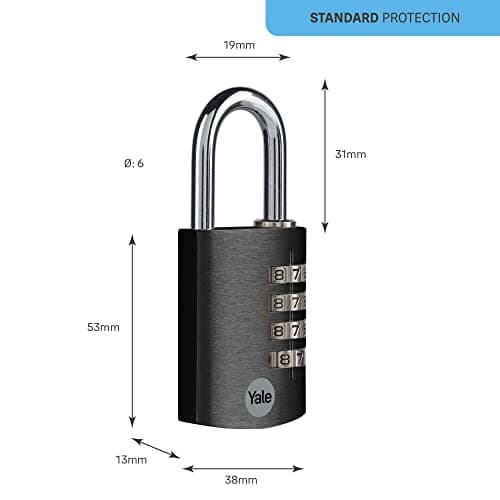Yale - YE3CB/38/131/1/BK Standard Security 38mm Aluminium Combination Padlock - Black - Open Hardened Steel Shackle - 4 dial Combination Lock — view 3