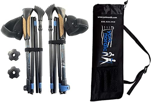York Nordic Ultralight Folding Walking Poles - Travel Ready - with Rubber Feet, Baskets, and Bag (Above 5'7", Nordic Grips)