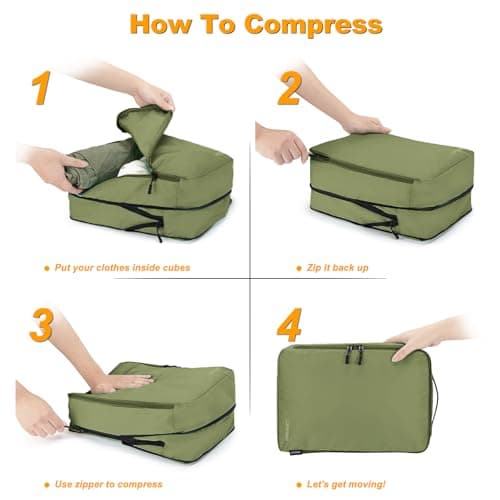 Compression Packing Cubes, Lumesner 8 Set Travel Essentials Packing Cubes for Carry on Suitcases, Compression Suitcase Organizers Bag Set & Travel Cubes (8-piece,Army green) — view 4