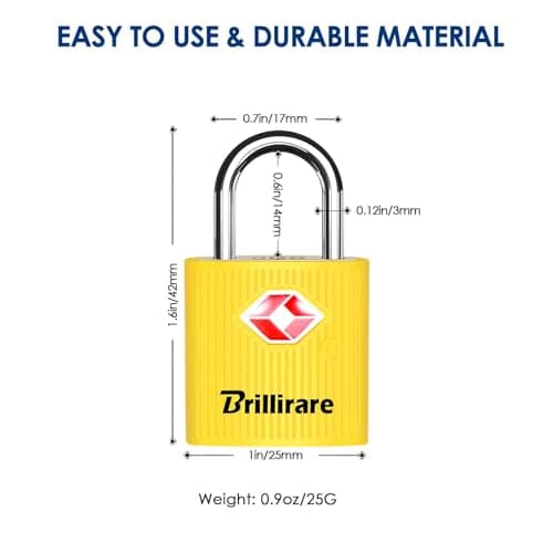 Brillirare 4 Pack TSA Approved Luggage Locks with Keys, Travel Padlock, Zinc Alloy Waterproof Keyed Lock, TSA Outdoor Metal Lock for Lockers, Bags, Backpack, Gym, Gate-Yellow — view 2