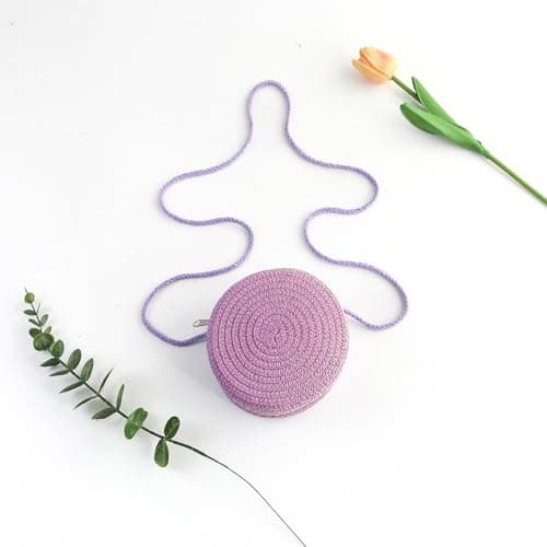 Jamron Handmade Round Straw Bag Crossbody Shoulder Bag Bohemian Beach Bag with Zipper SN0702152 Mini Purple — view 4
